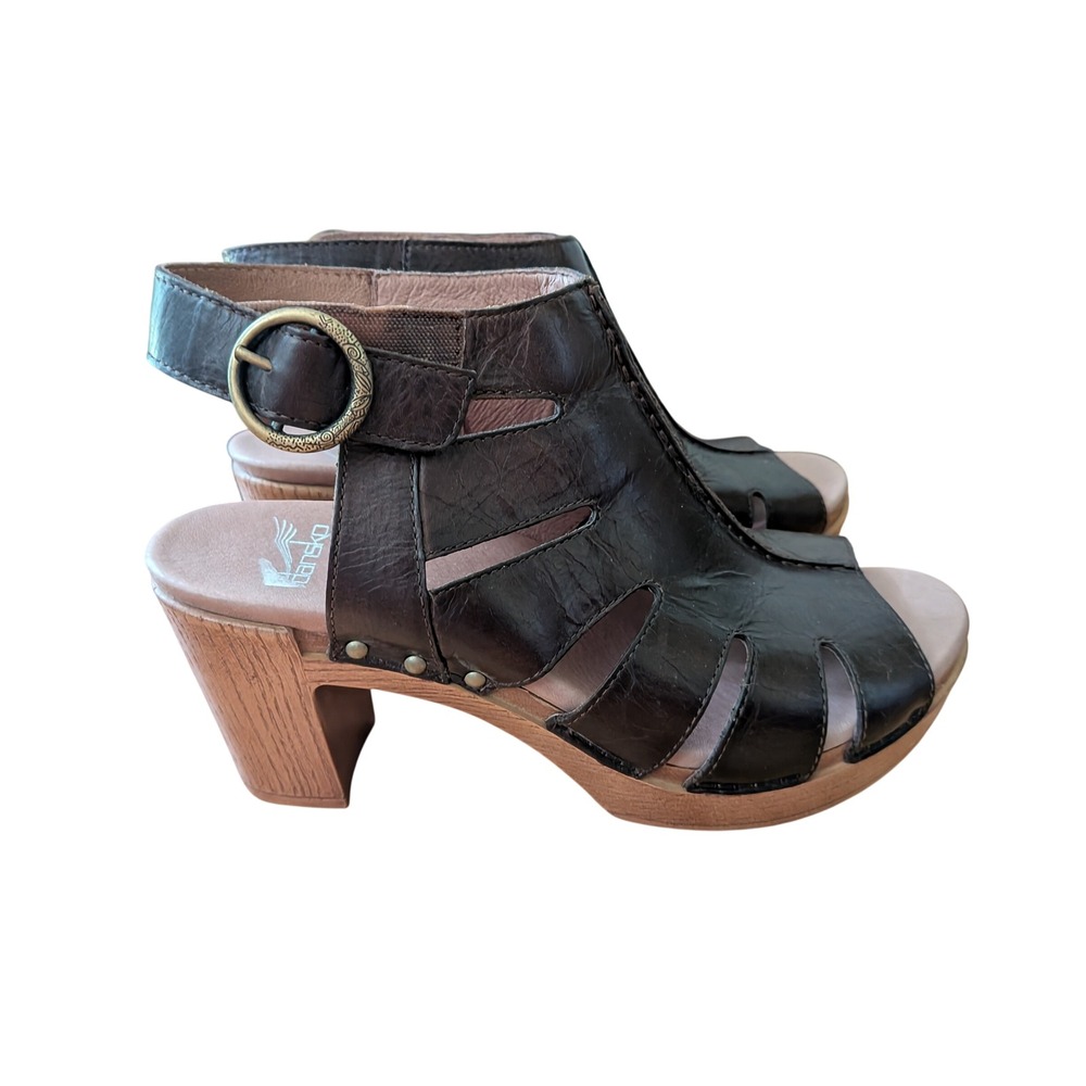 Dansko Sandal Women 39 8.5 Leather Boho Clog Strappy Stud Comfort Heel Peep Toe